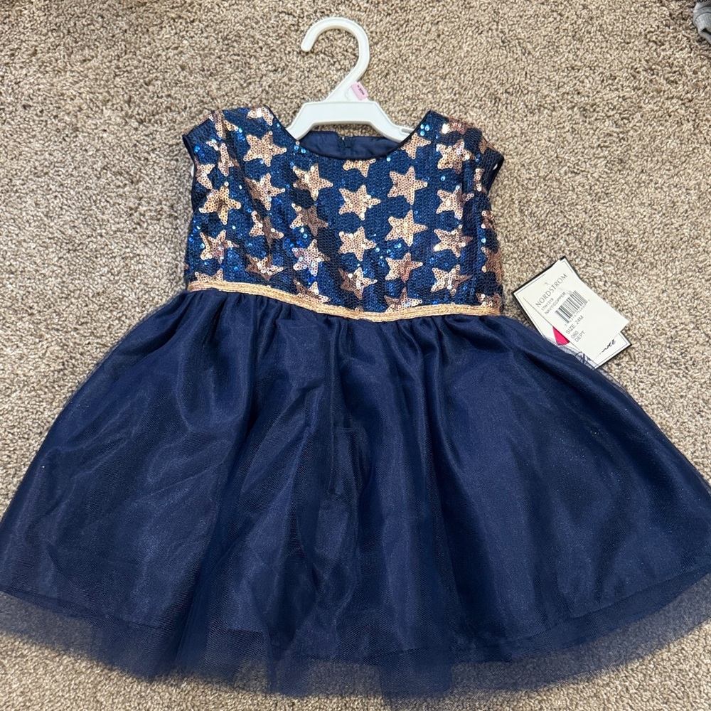 Girls Navy Sequin Star Tulle Party Dress